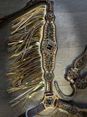 Leopard Fringe Breast Collar and Headstall Set